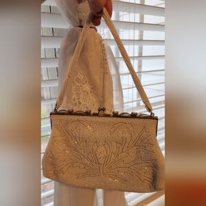 Elegant Cream Beaded Clutch